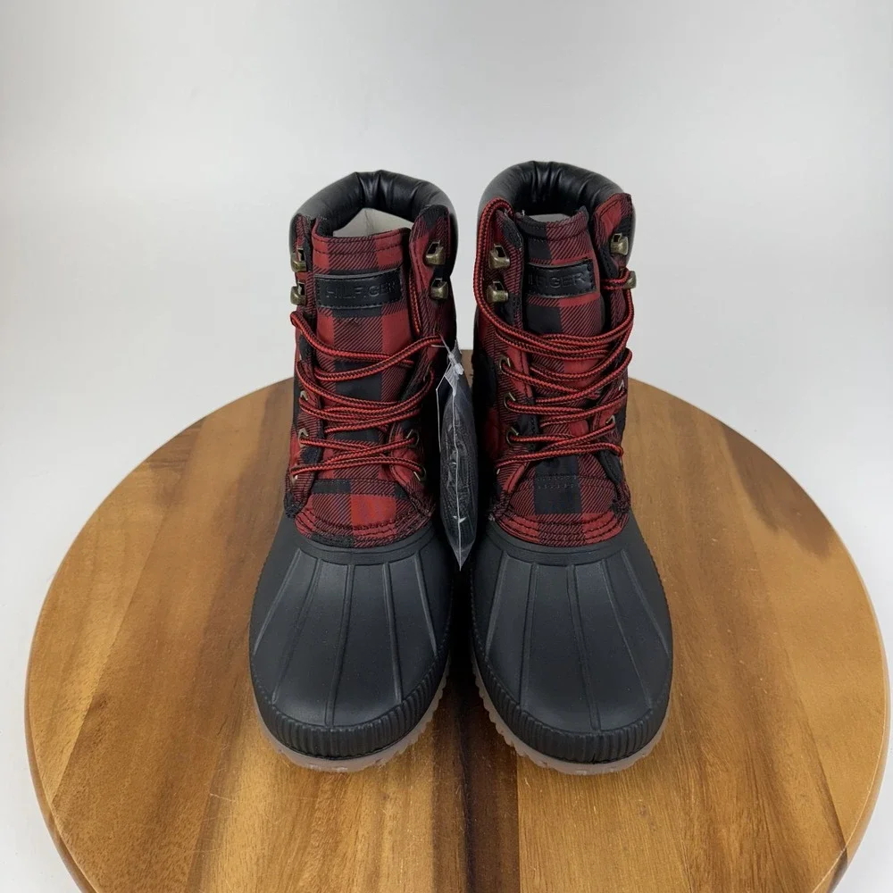 New Mens Tommy Hilfiger Colins Red Plaid Waterproof Duck Boots Size 7 M NIB